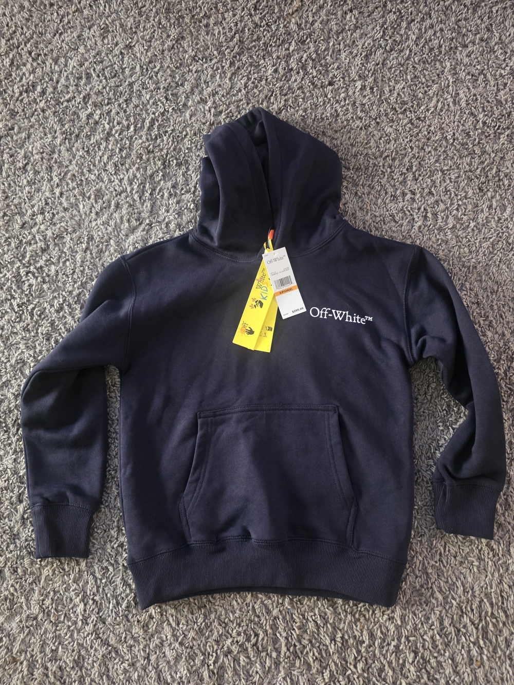 Off-White Kids Navy Blue Pullover Hoodie with Front Pocket